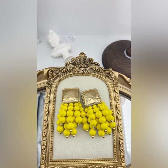 Zara Bold Yellow Beaded Statement Earrings - Picture 12 of 12
